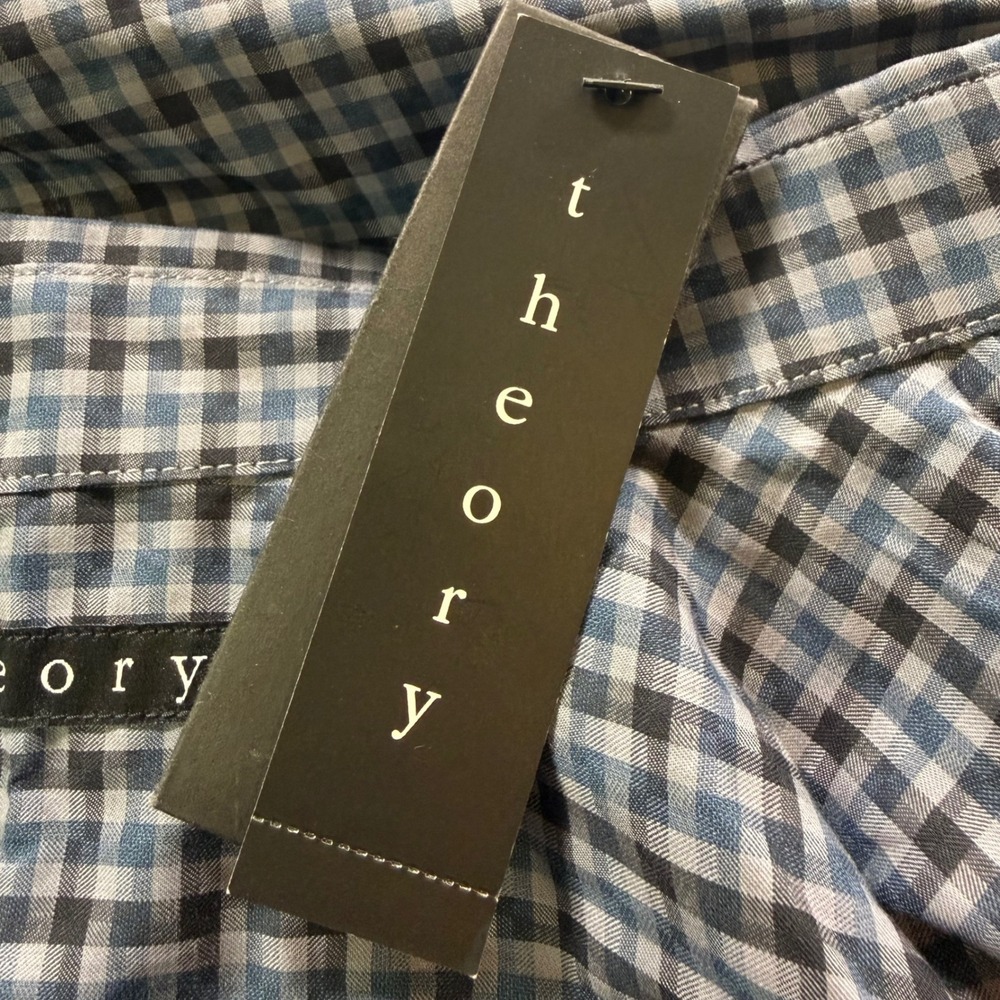 Theory Mens Zack PS Algae Multi Blue Gingham Check Button Down Shirt E0774583 L - Picture 7 of 10